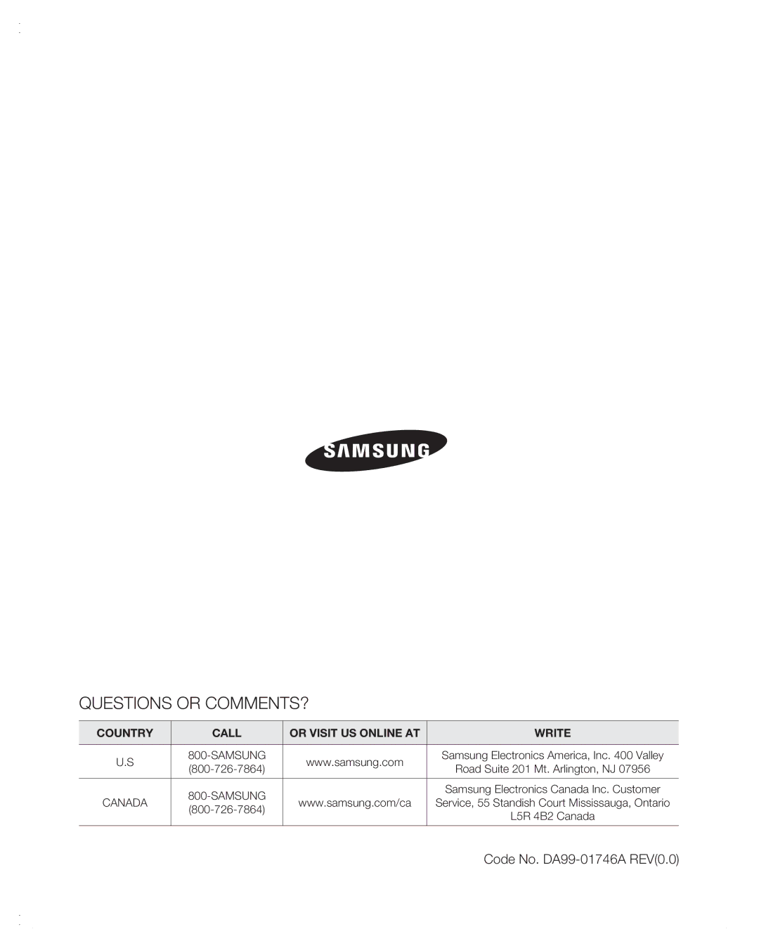 Samsung RSG257AA user manual Questions or COMMENTS? 