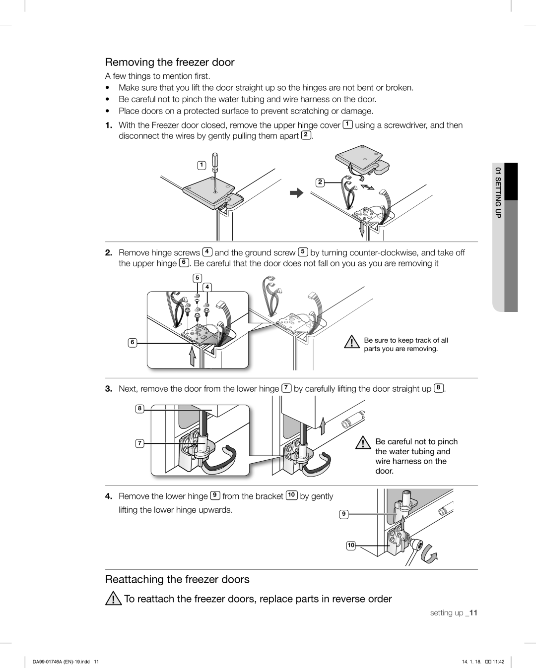 Samsung RSG257AA user manual Removing the freezer door 