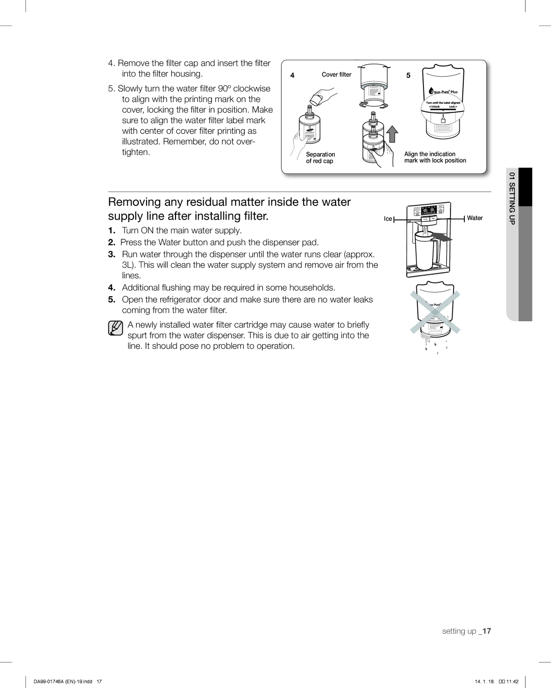 Samsung RSG257AA user manual Cover filter 