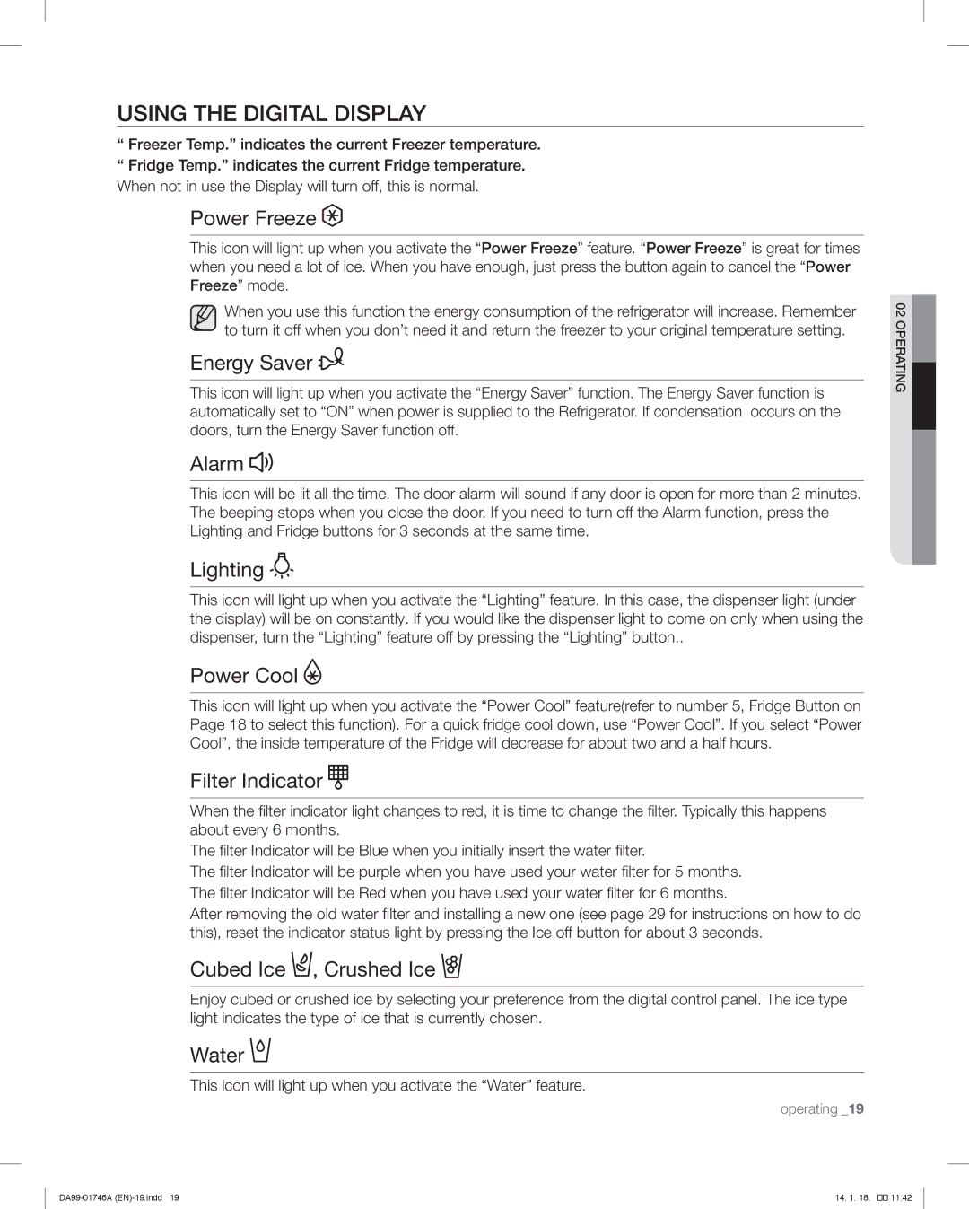 Samsung RSG257AA user manual Using the Digital Display 