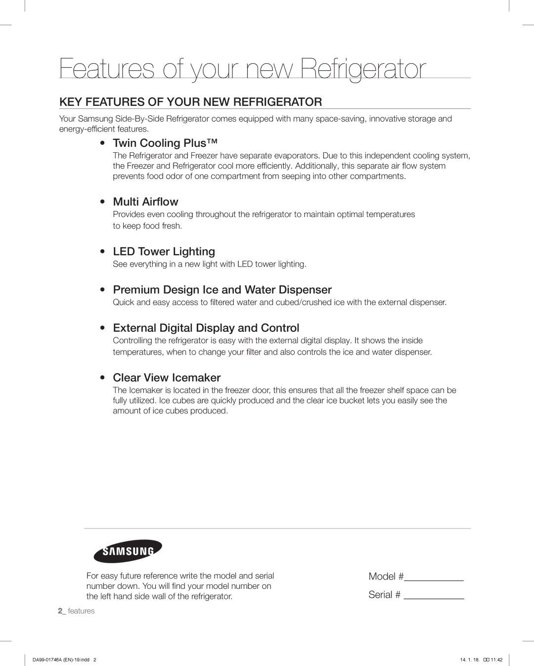 Samsung RSG257AA user manual KEY Features of Your NEW Refrigerator 