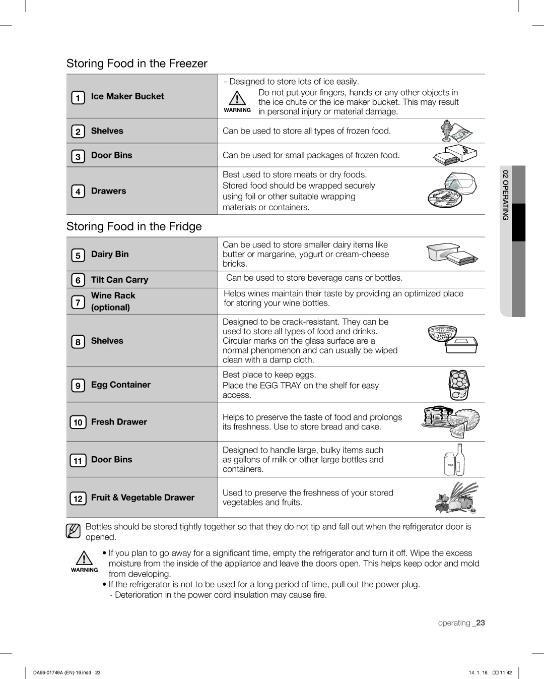 Samsung RSG257AA user manual Storing Food in the Freezer, Storing Food in the Fridge 