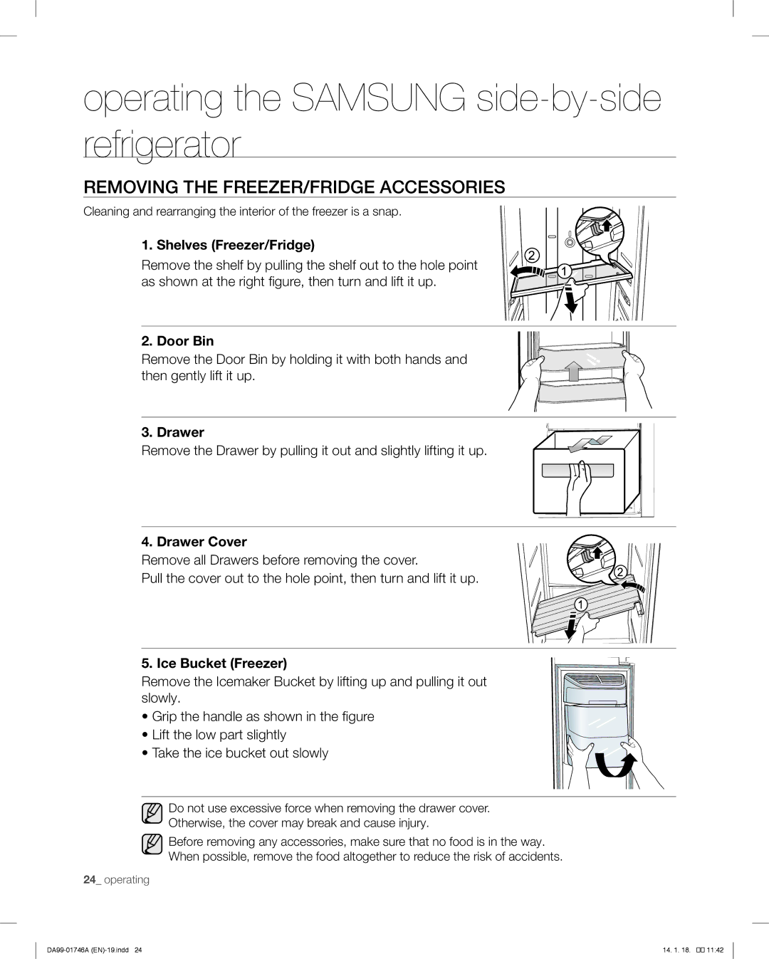 Samsung RSG257AA user manual Removing the FREEZER/FRIDGE Accessories, Shelves Freezer/Fridge 