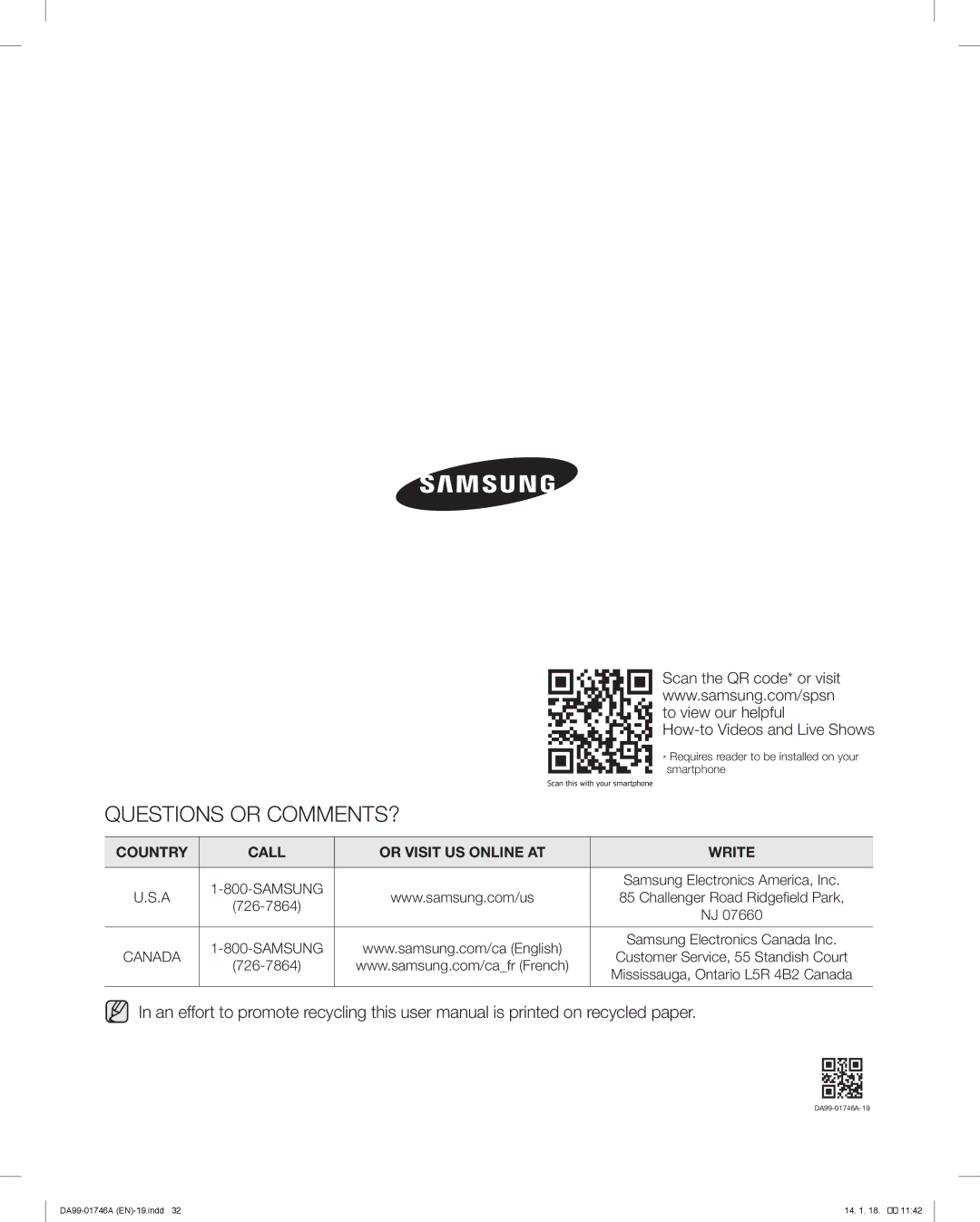 Samsung RSG257AA user manual Questions or COMMENTS?, Call 