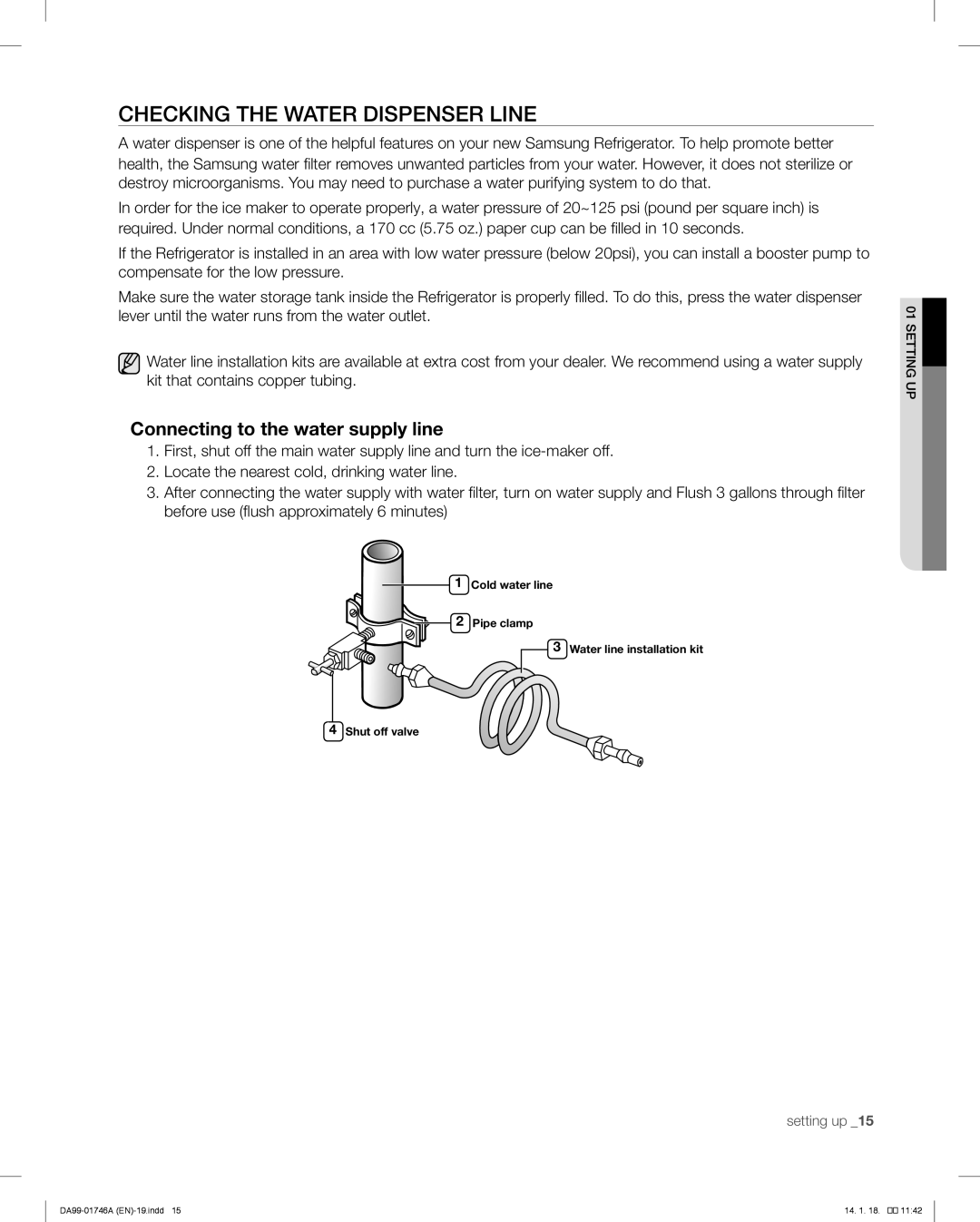 Samsung RSG257AA user manual Checking The Water Dispenser Line, Connecting to the water supply line 