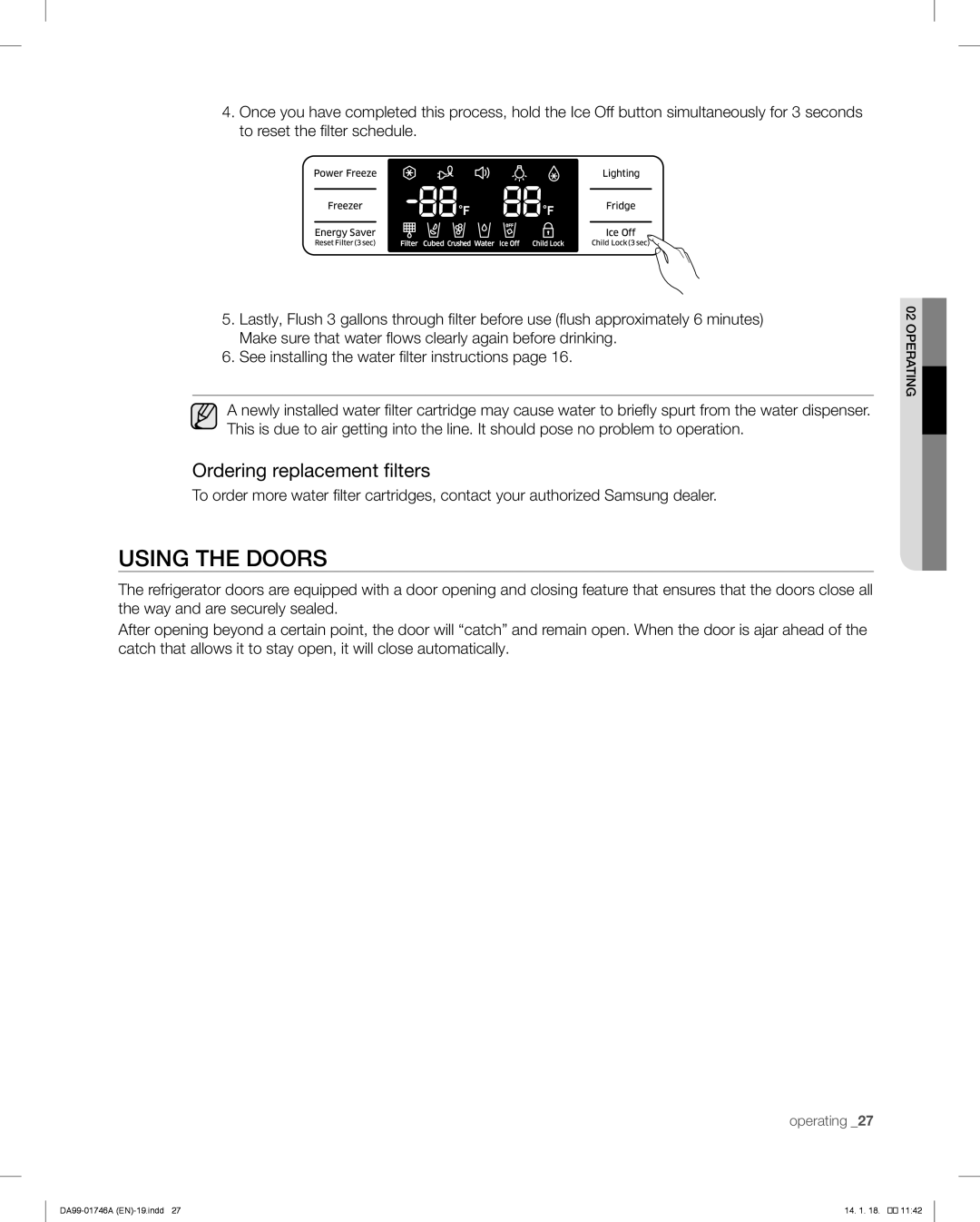 Samsung RSG257AA user manual Using The Doors, Ordering replacement filters 