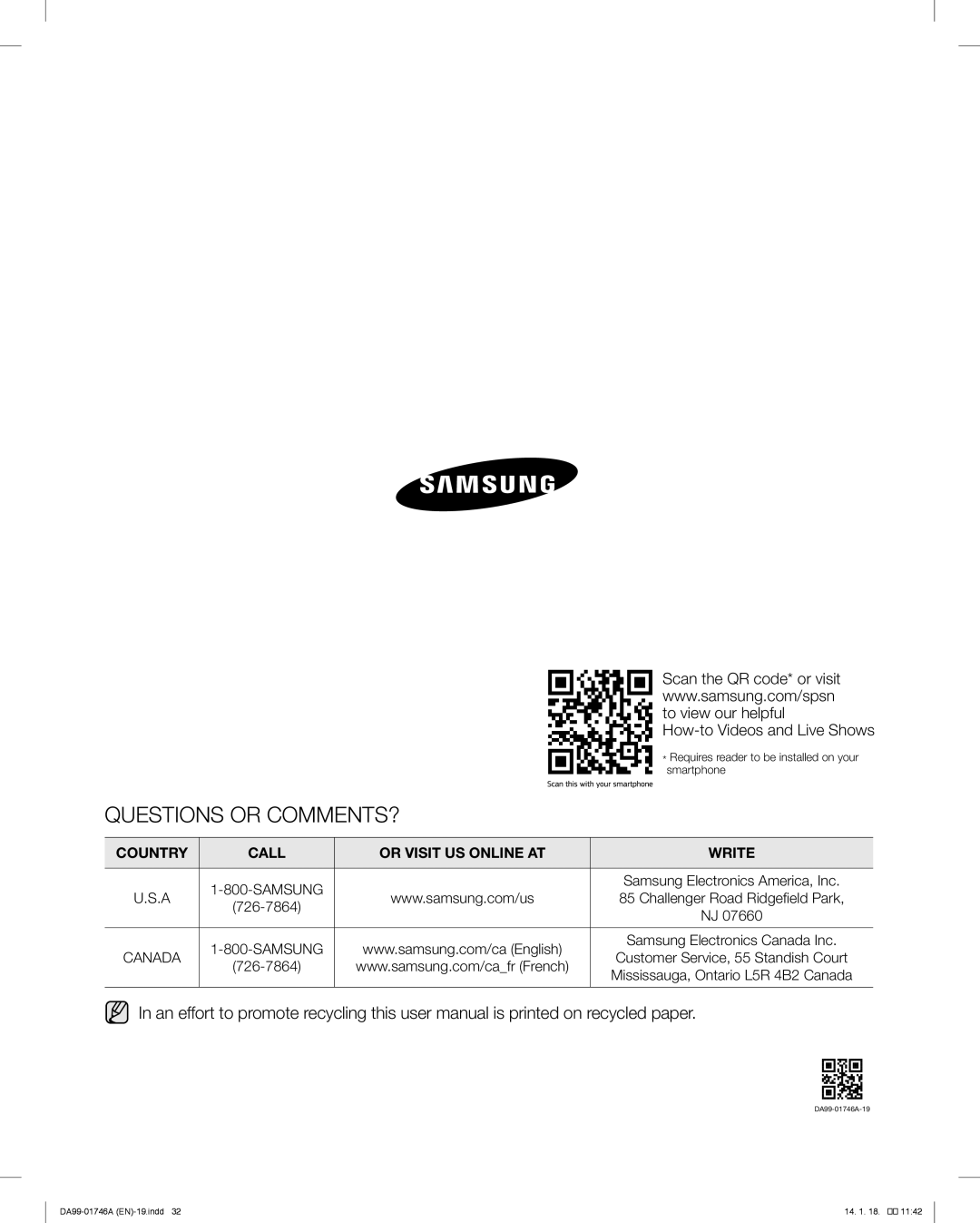 Samsung RSG257AA user manual Questions Or Comments?, Call, Country, Or Visit Us Online At, Write 