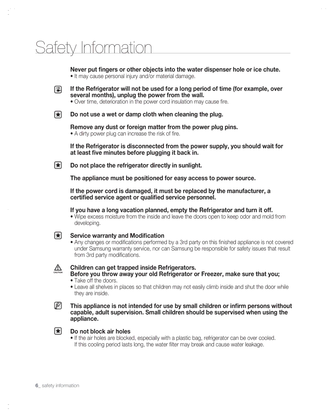 Samsung RSG257AABP user manual Safety Information 