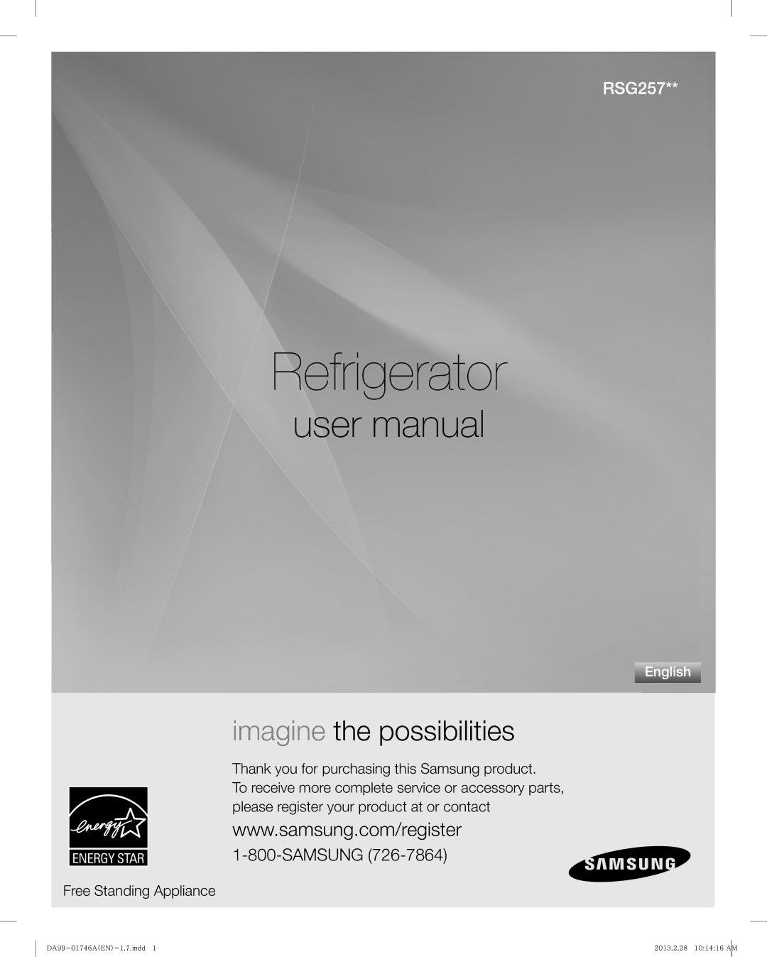 Samsung RSG257AARS, RSG257AAWP user manual Samsung, Free Standing Appliance 