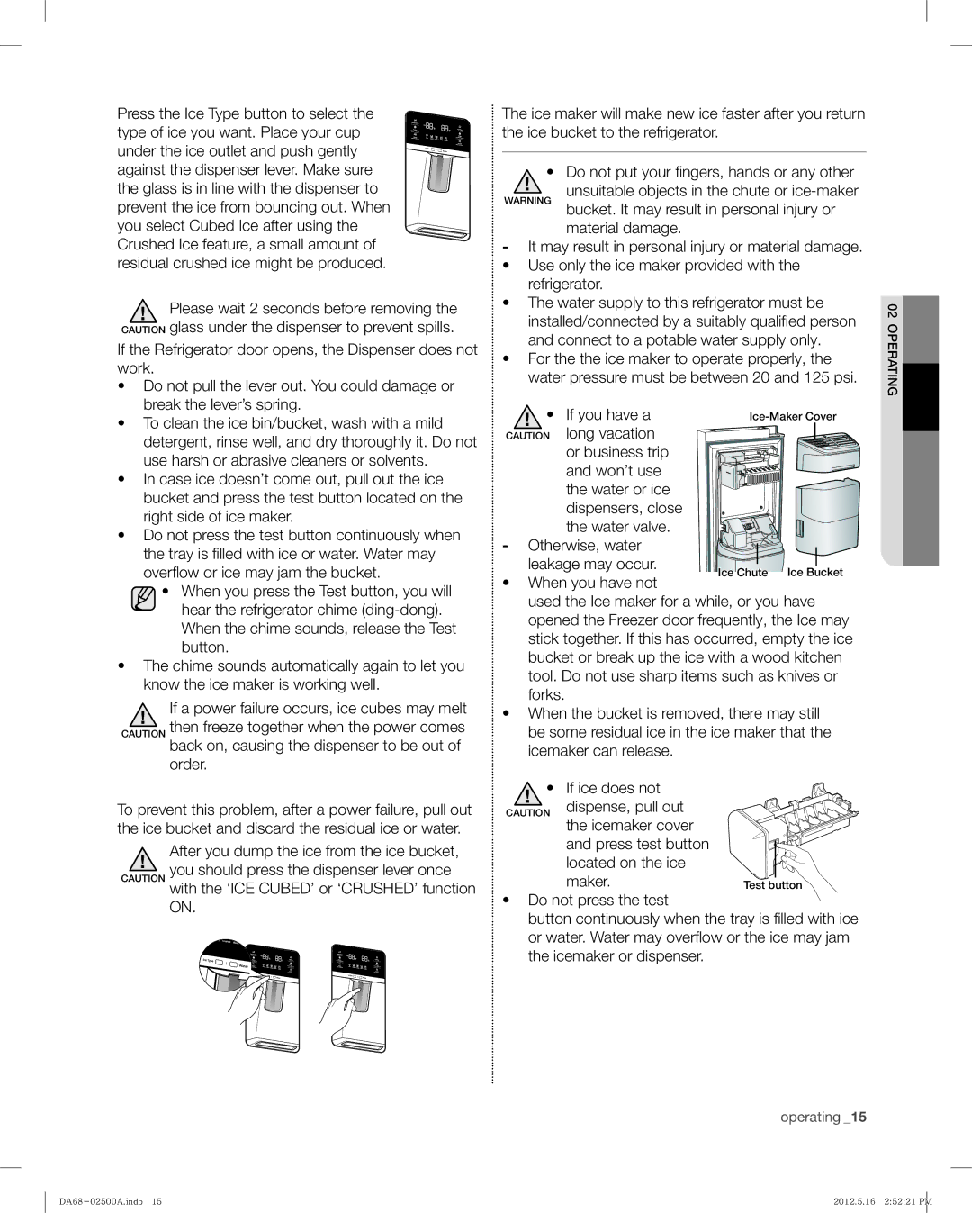 Samsung RSG307AAWP, RSG307AABP user manual Operating 