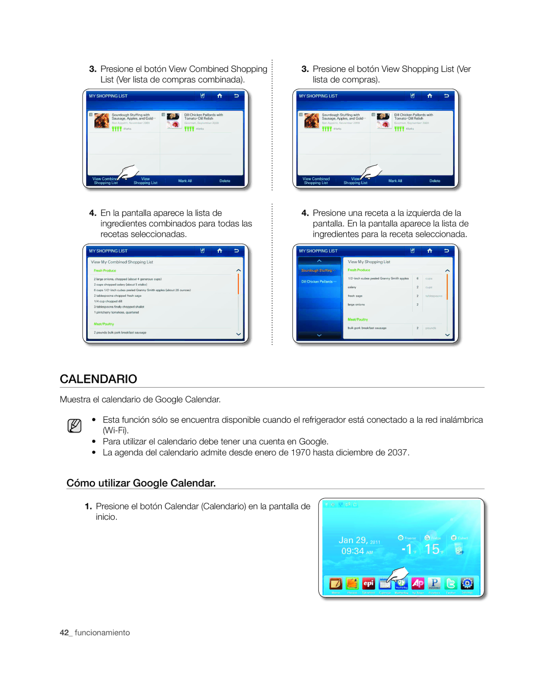 Samsung RSG309** user manual Calendario, Cómo utilizar Google Calendar 