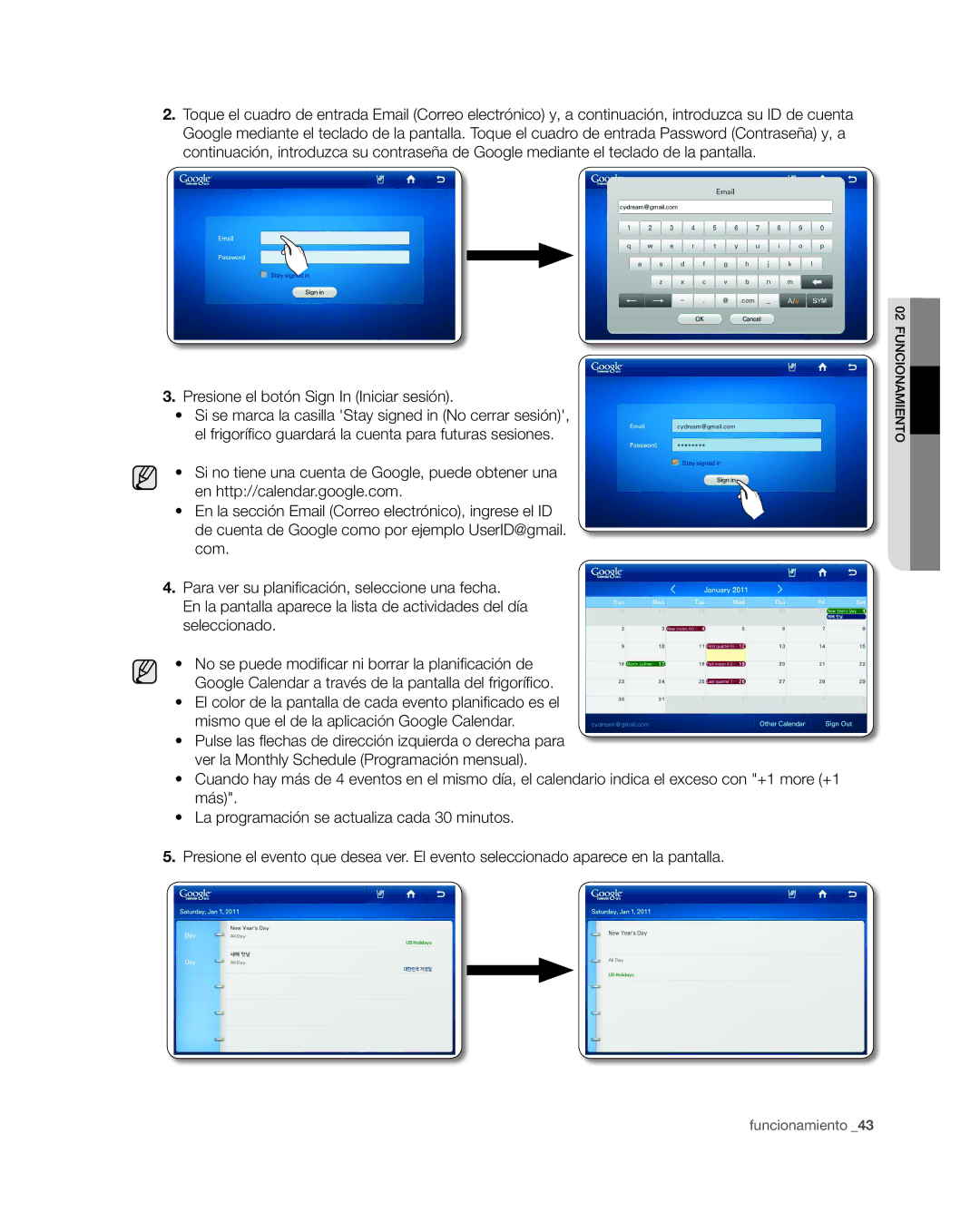 Samsung RSG309** user manual Presione el botón Sign In Iniciar sesión 