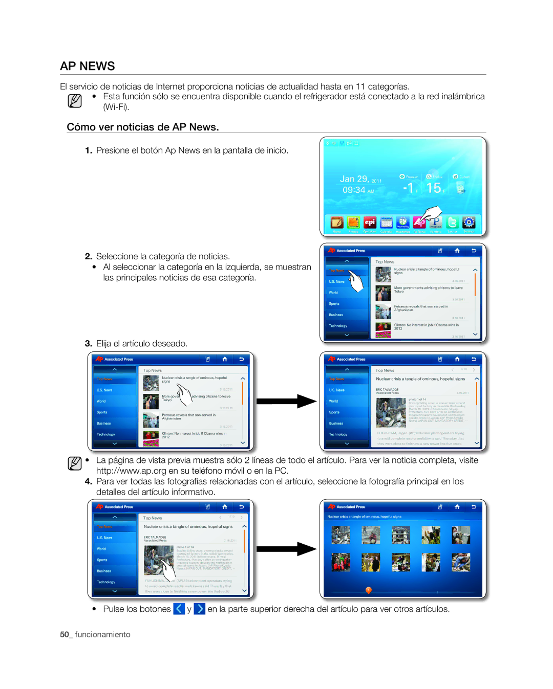 Samsung RSG309** user manual Ap News, Cómo ver noticias de AP News 