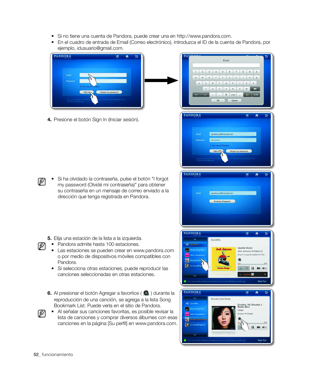 Samsung RSG309** user manual Al señalar sus canciones favoritas, es posible revisar la 