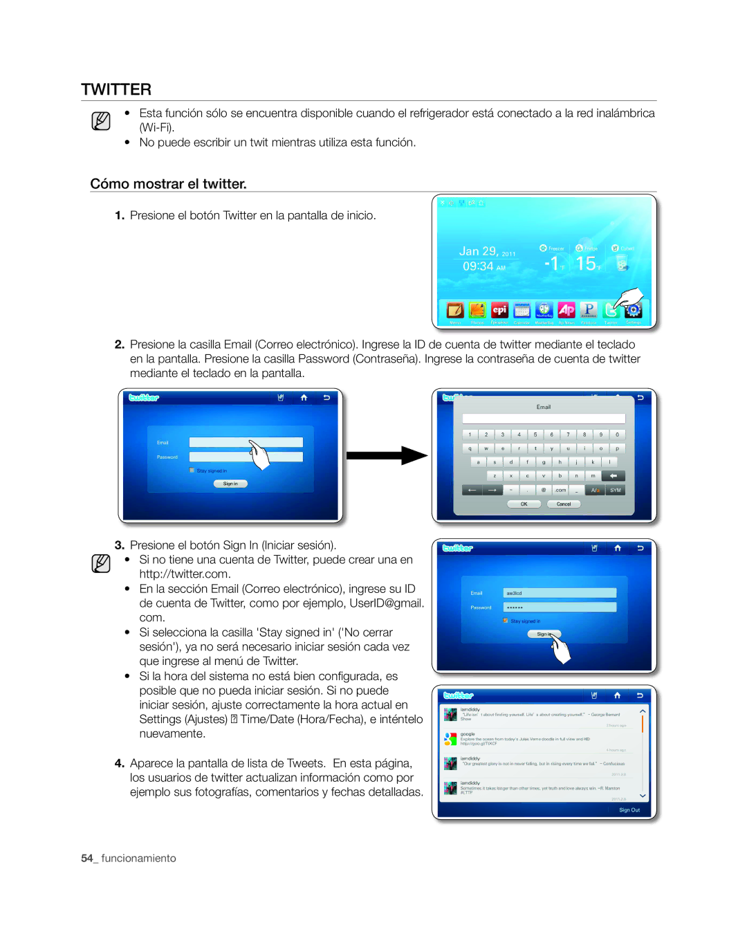 Samsung RSG309** user manual Twitter, Cómo mostrar el twitter 