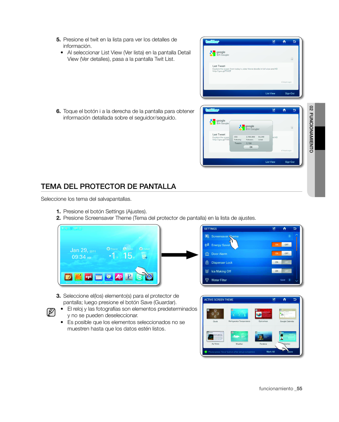 Samsung RSG309** user manual Tema DEL Protector DE Pantalla 