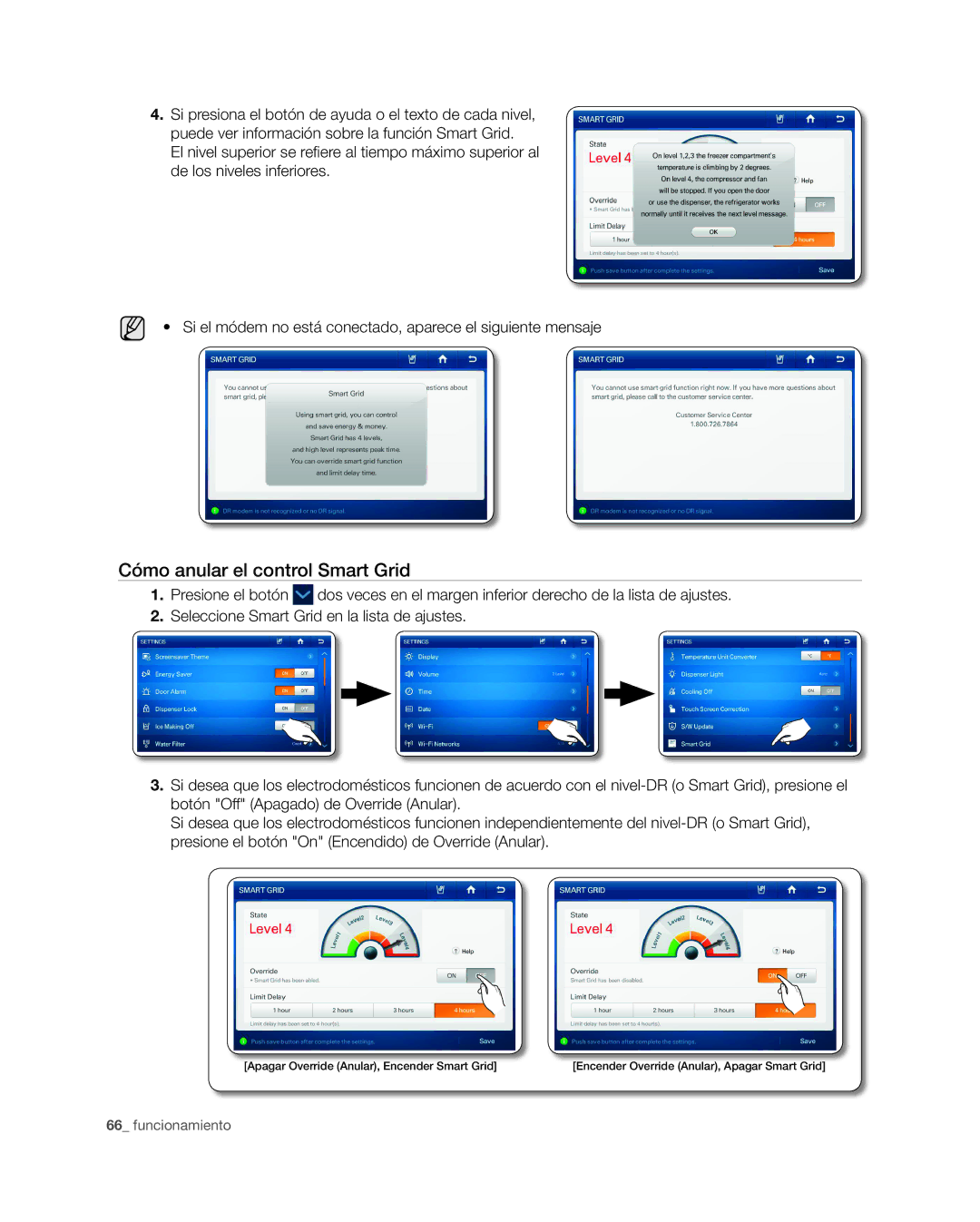 Samsung RSG309** user manual Cómo anular el control Smart Grid 