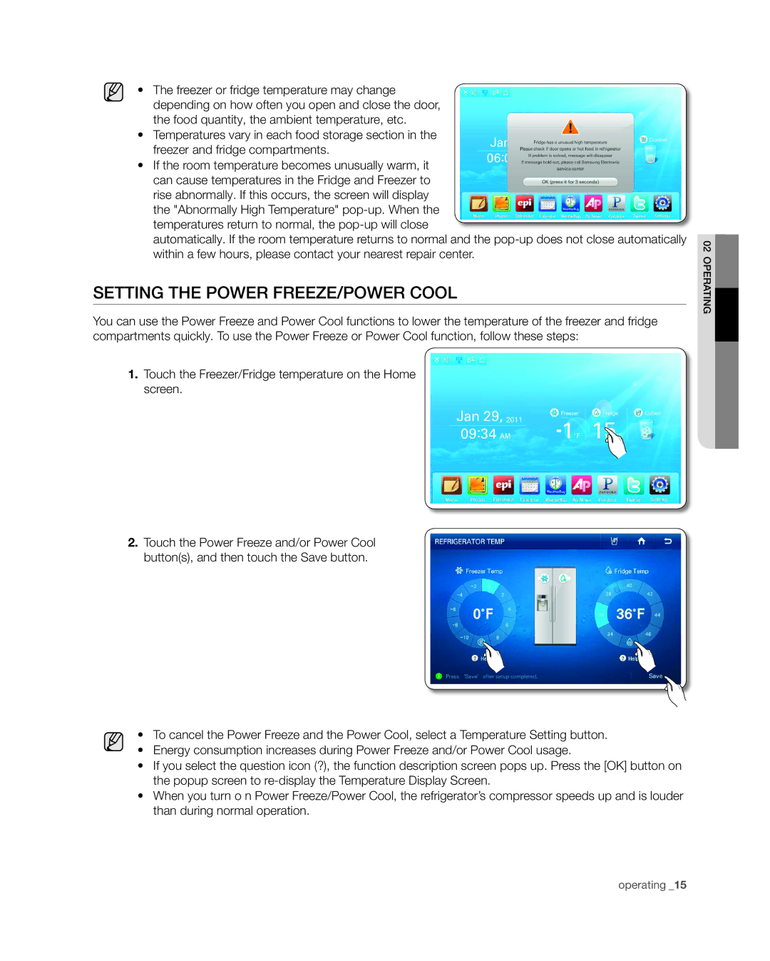 Samsung RSG309** user manual Setting the Power Freeze/Power Cool 