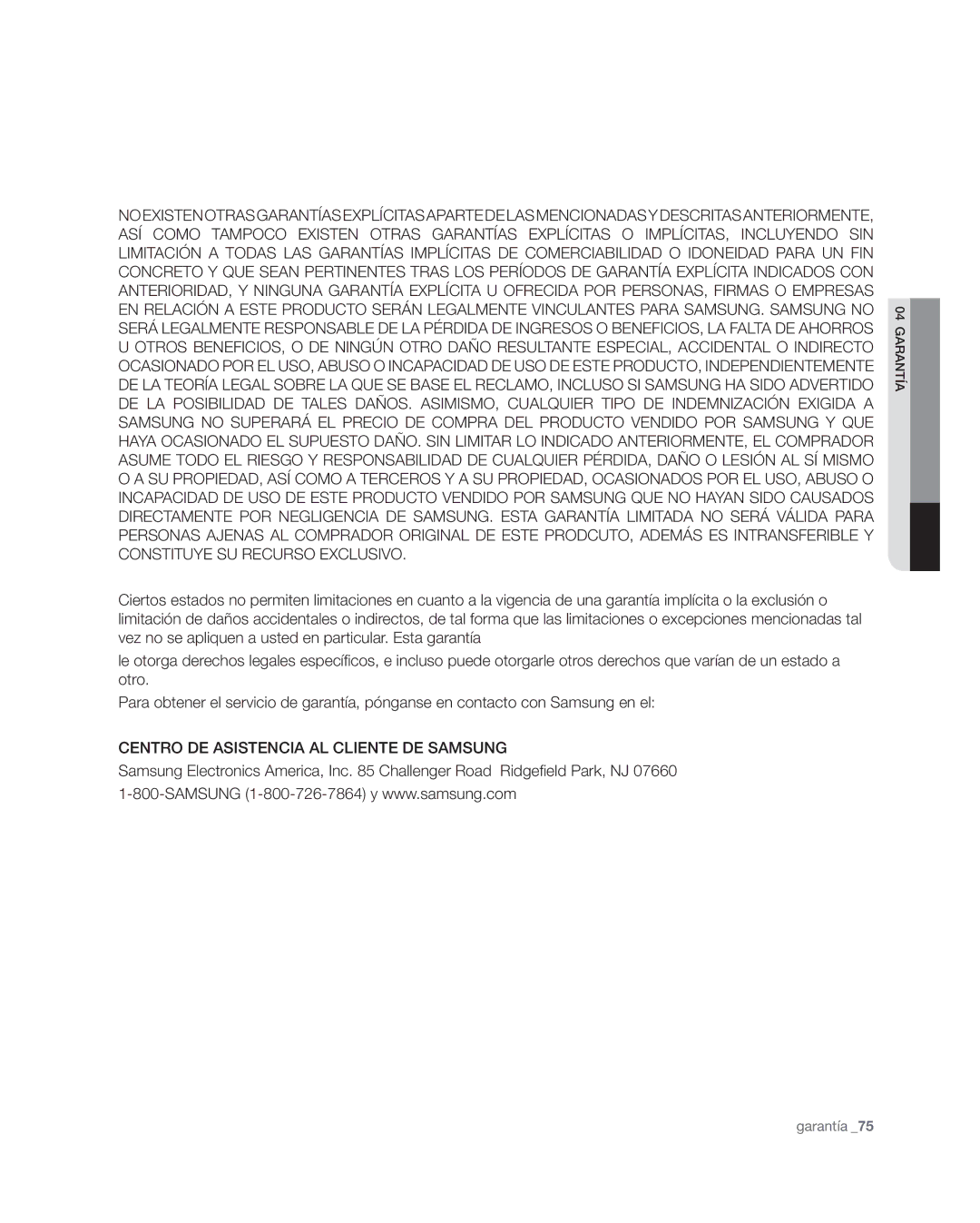 Samsung RSG309** user manual Centro DE Asistencia AL Cliente DE Samsung 