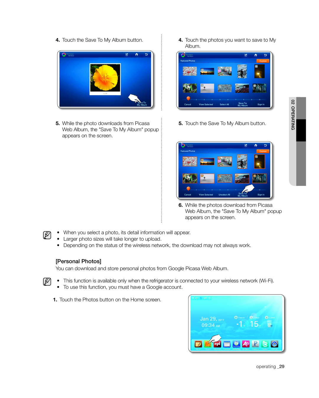 Samsung RSG309** user manual Personal Photos 