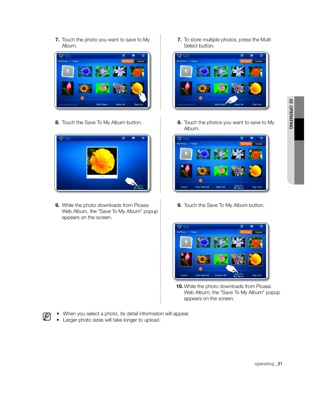 Samsung RSG309** user manual Operating 