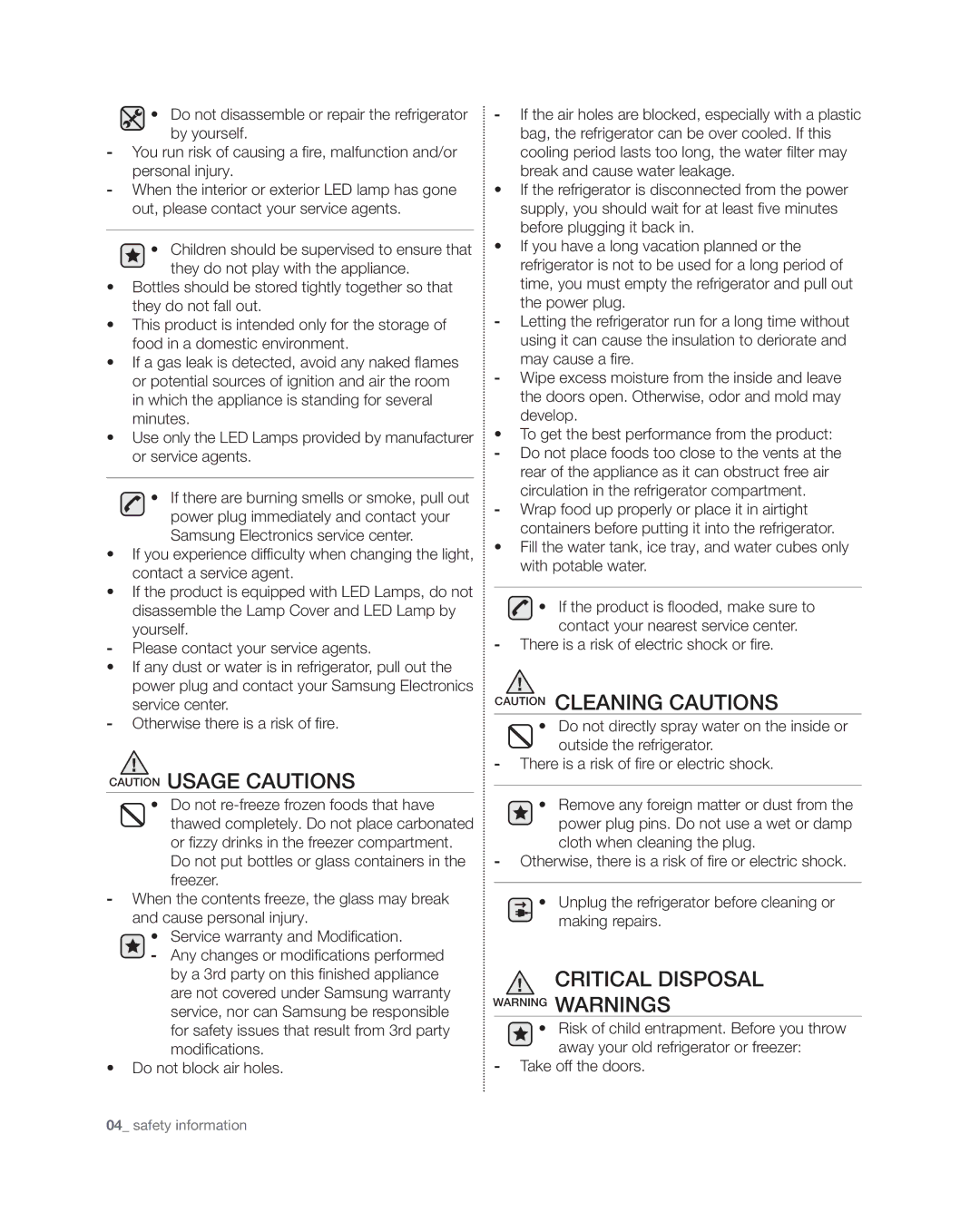 Samsung RSG309** user manual Critical Disposal, Take off the doors 