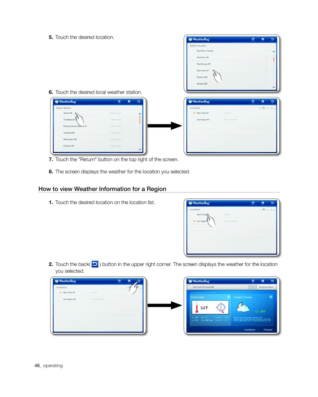 Samsung RSG309** user manual How to view Weather Information for a Region 