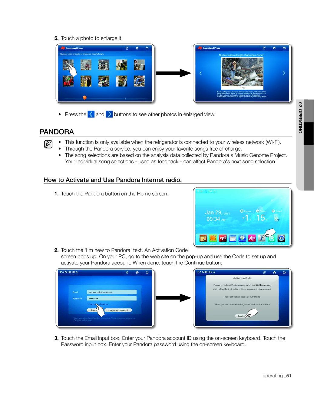 Samsung RSG309** user manual How to Activate and Use Pandora Internet radio 