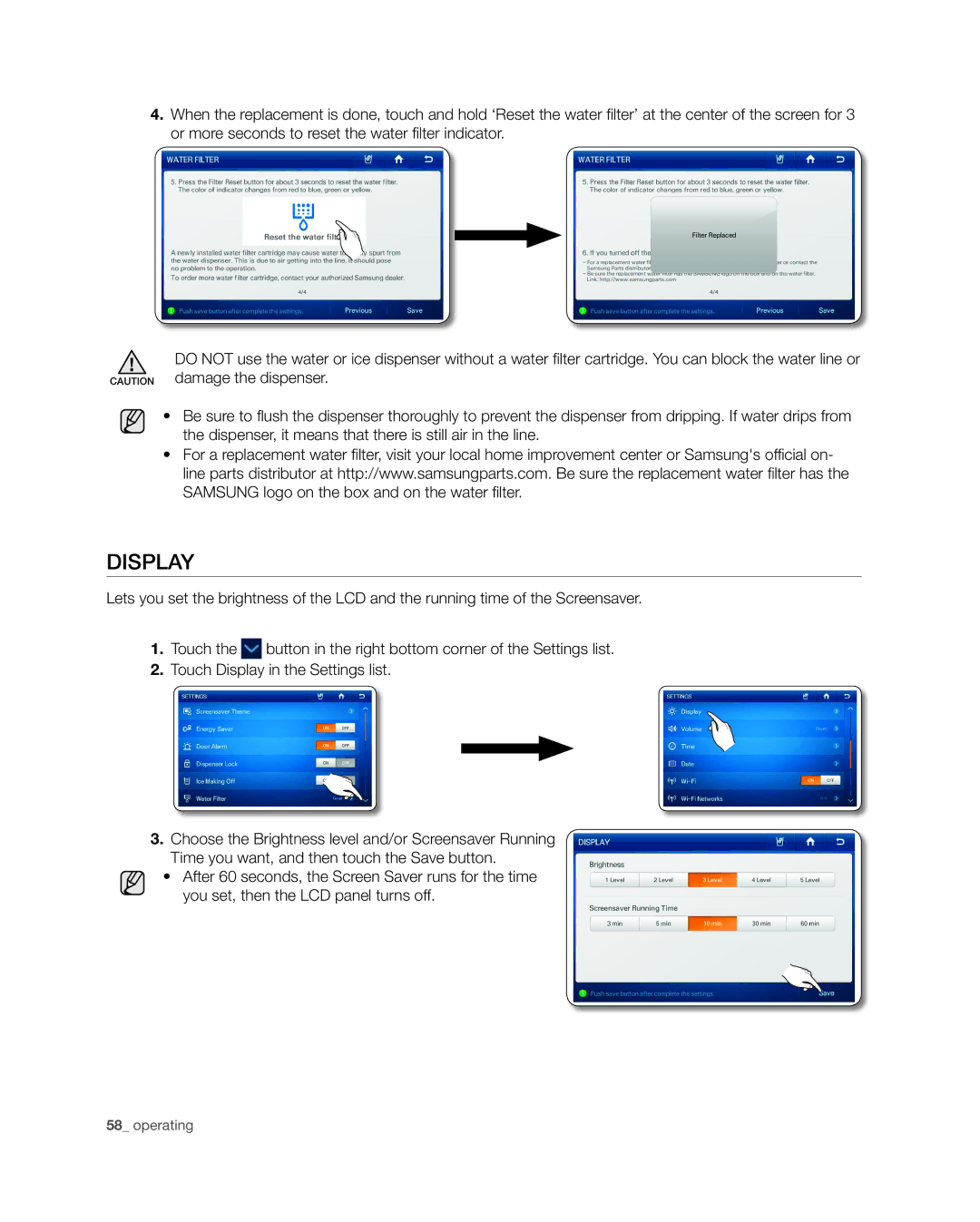 Samsung RSG309** user manual Display 