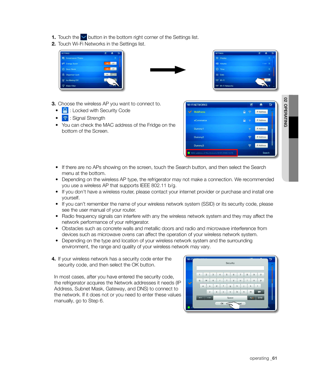 Samsung RSG309** user manual Operating 