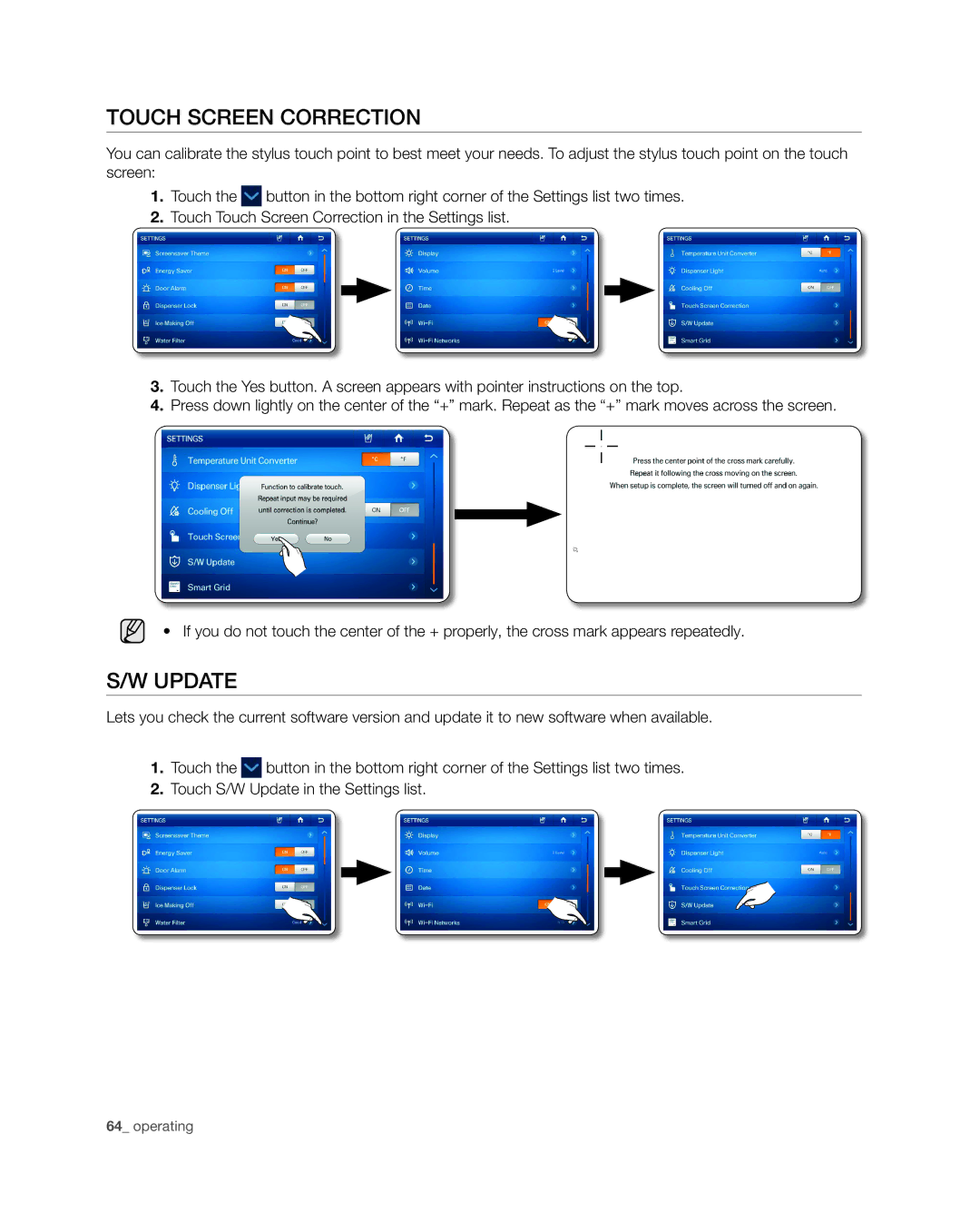 Samsung RSG309** user manual Touch Screen Correction, Update 