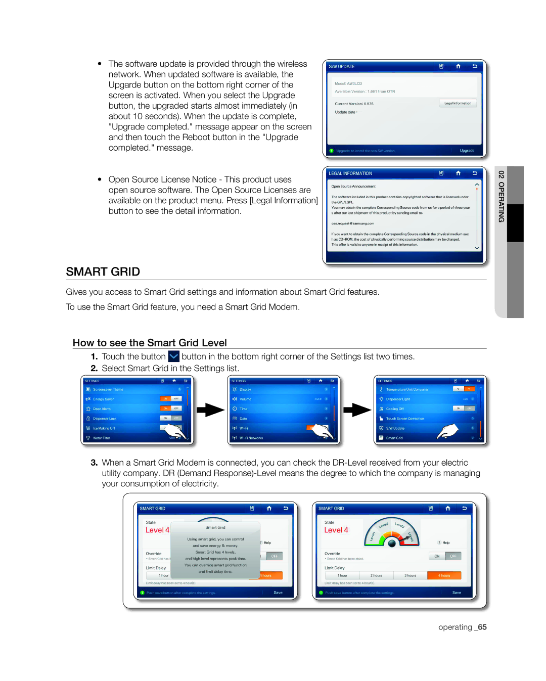 Samsung RSG309** user manual How to see the Smart Grid Level 