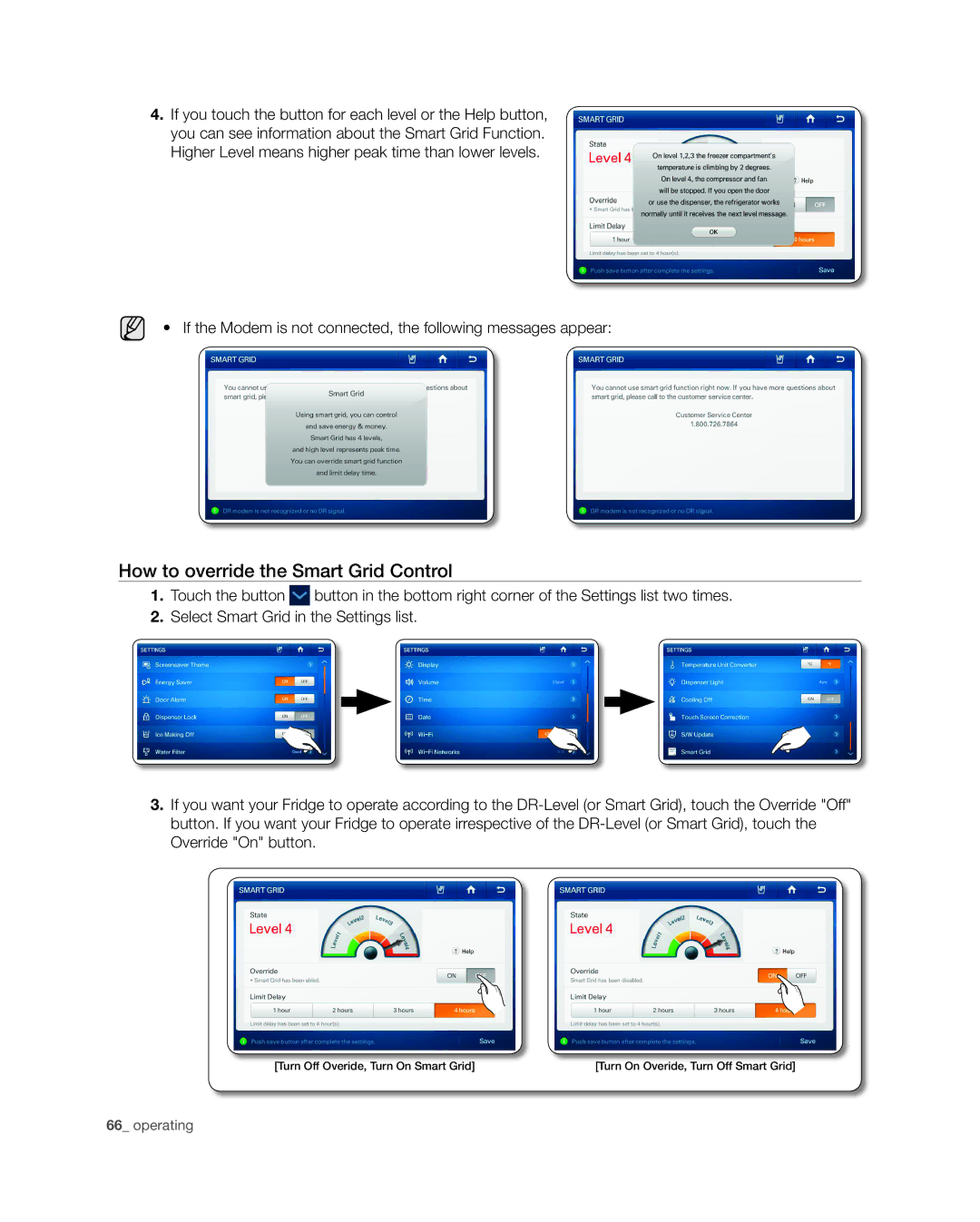 Samsung RSG309** user manual How to override the Smart Grid Control 