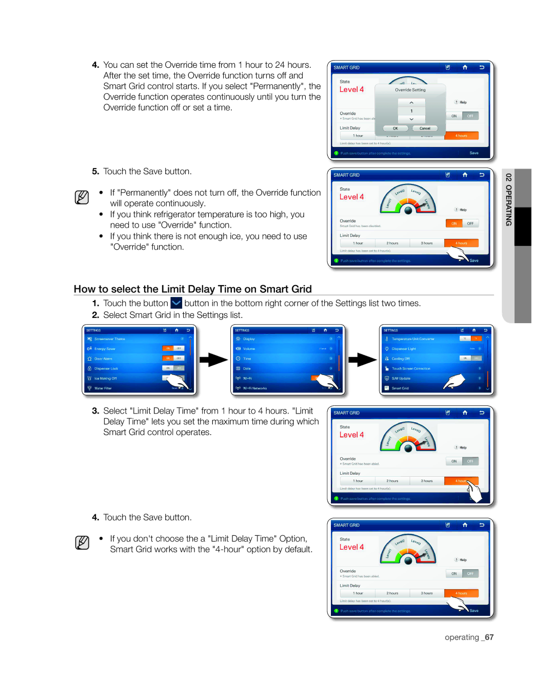 Samsung RSG309** user manual How to select the Limit Delay Time on Smart Grid 