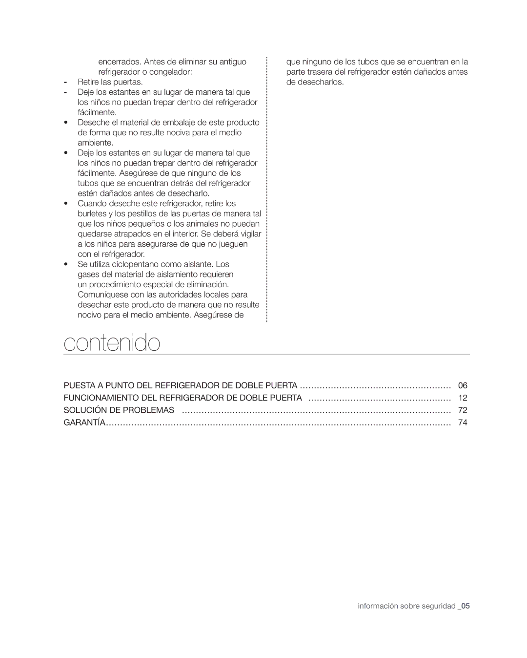 Samsung RSG309** user manual Contenido 