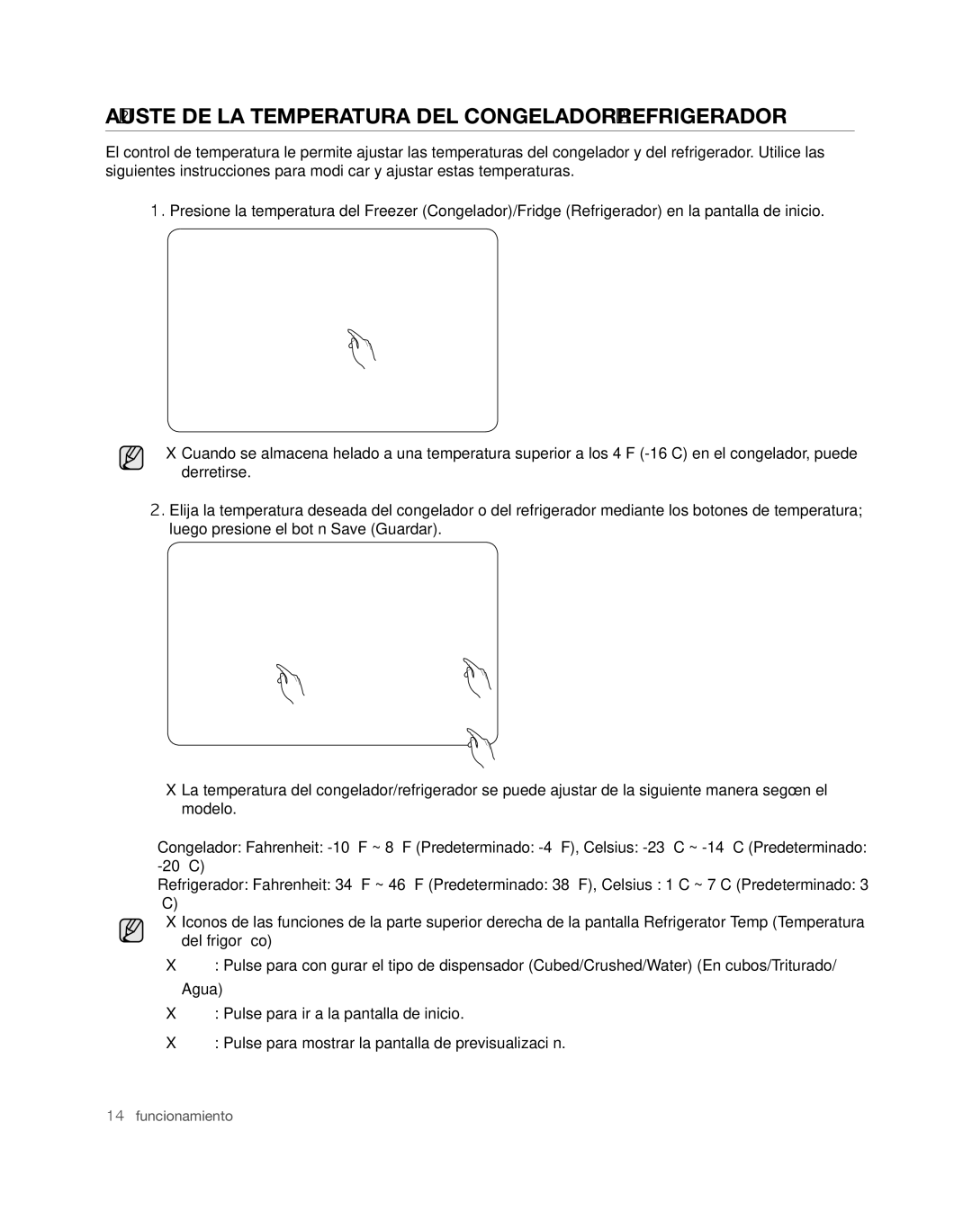 Samsung RSG309** user manual Ajuste de la temperatura del Congelador/Refrigerador 