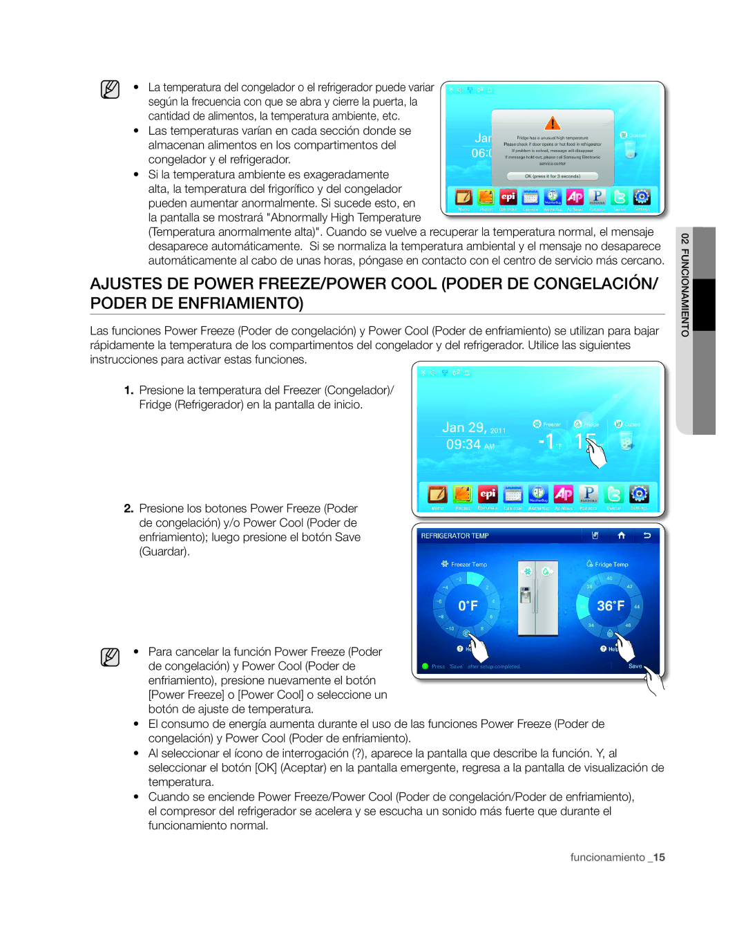 Samsung RSG309** user manual Funcionamiento 