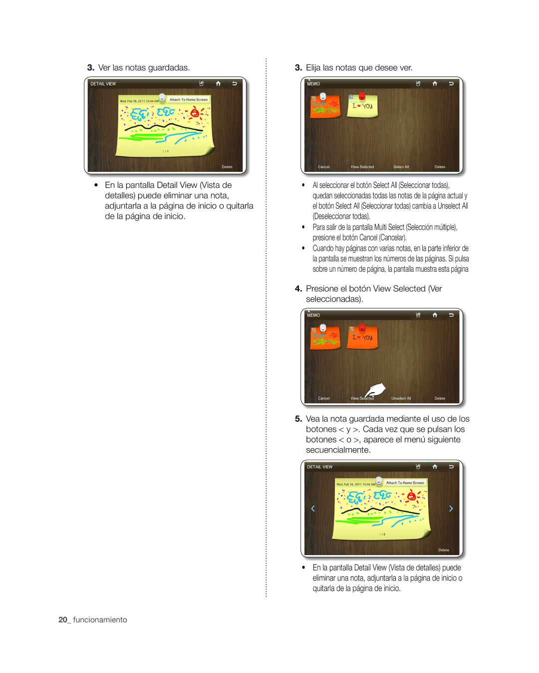 Samsung RSG309** user manual Elija las notas que desee ver 