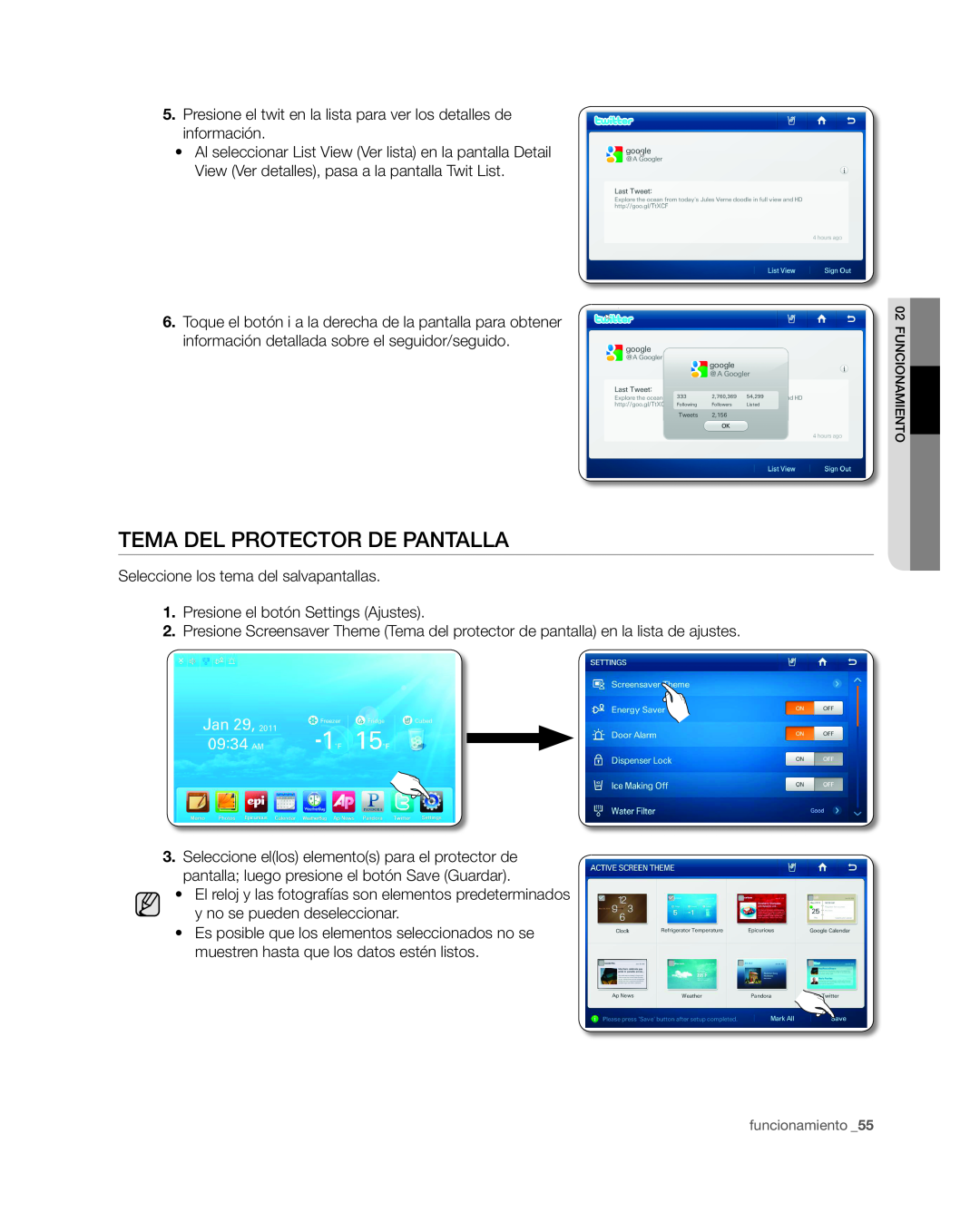 Samsung RSG309** user manual Tema Del Protector De Pantalla 
