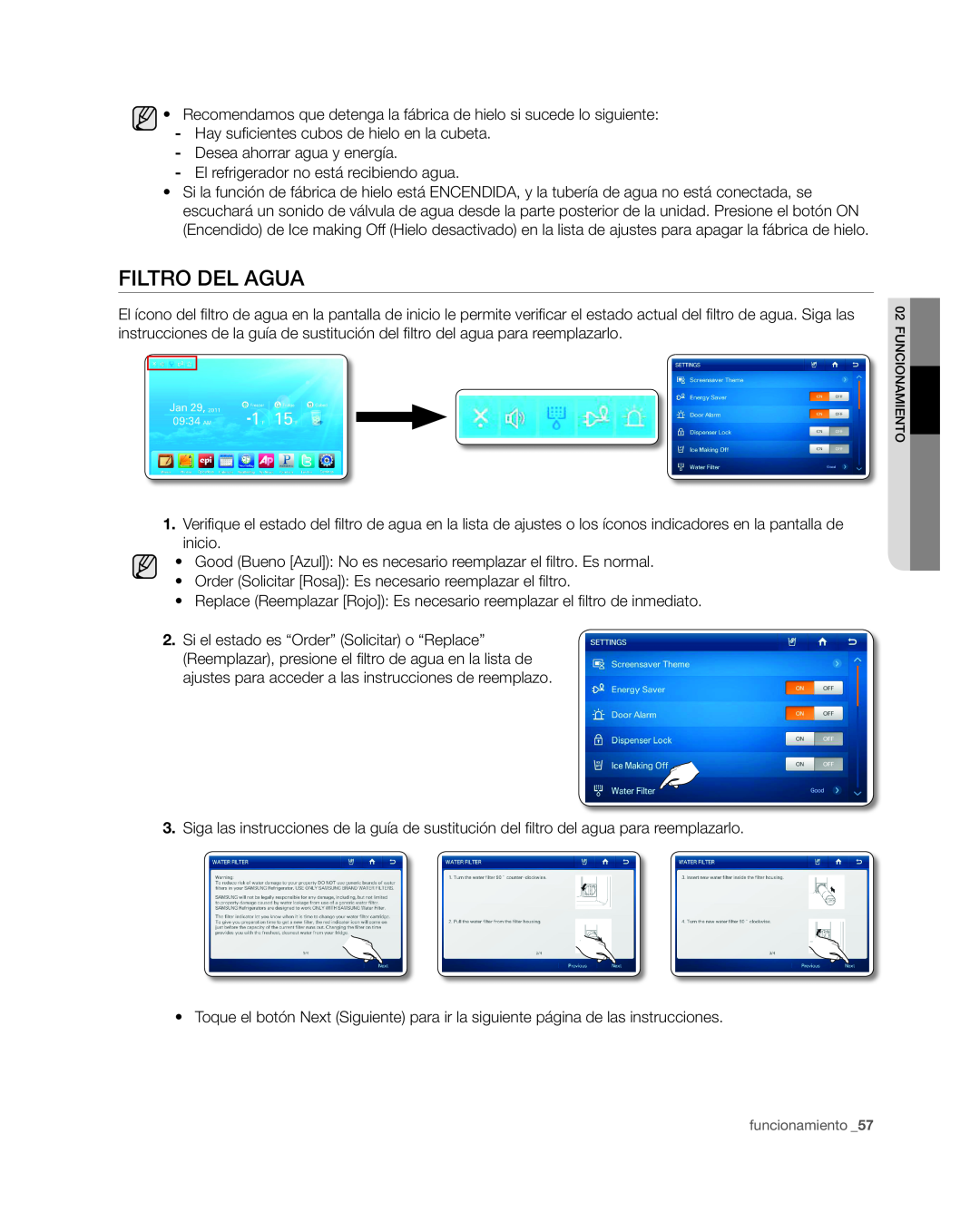Samsung RSG309** user manual Filtro del agua 