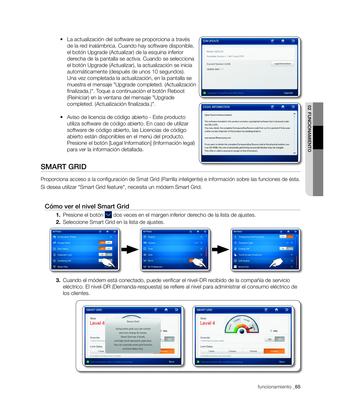 Samsung RSG309** user manual Cómo ver el nivel Smart Grid 
