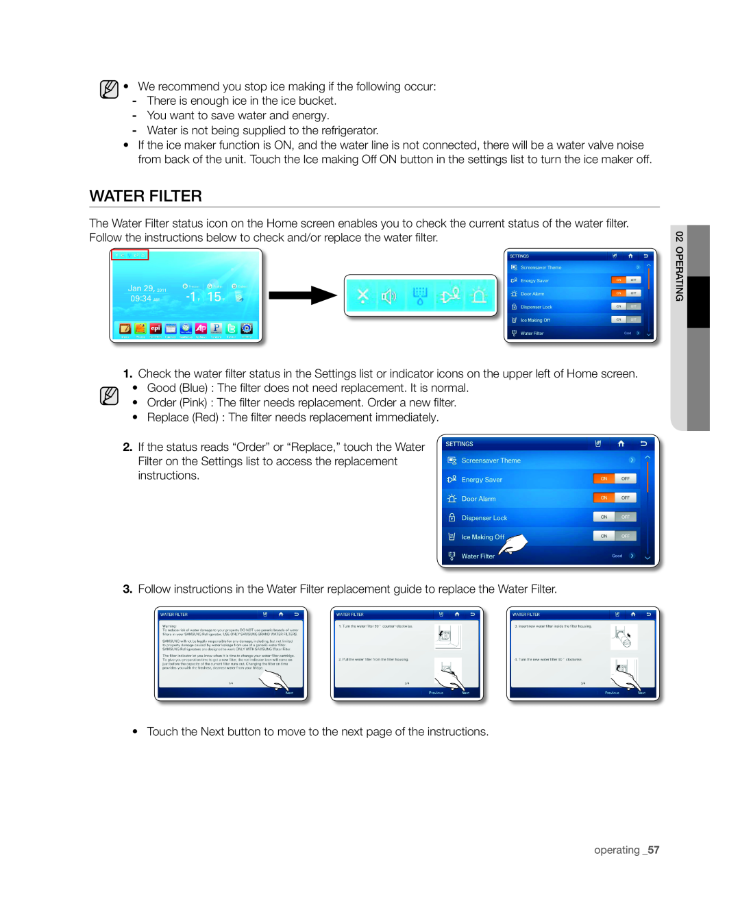 Samsung RSG309** user manual Water Filter 