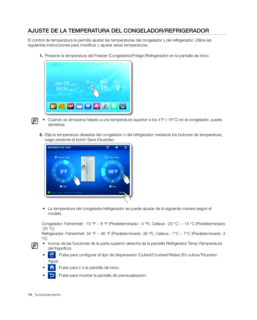 Samsung RSG309** user manual Ajuste de la temperatura del Congelador/Refrigerador 
