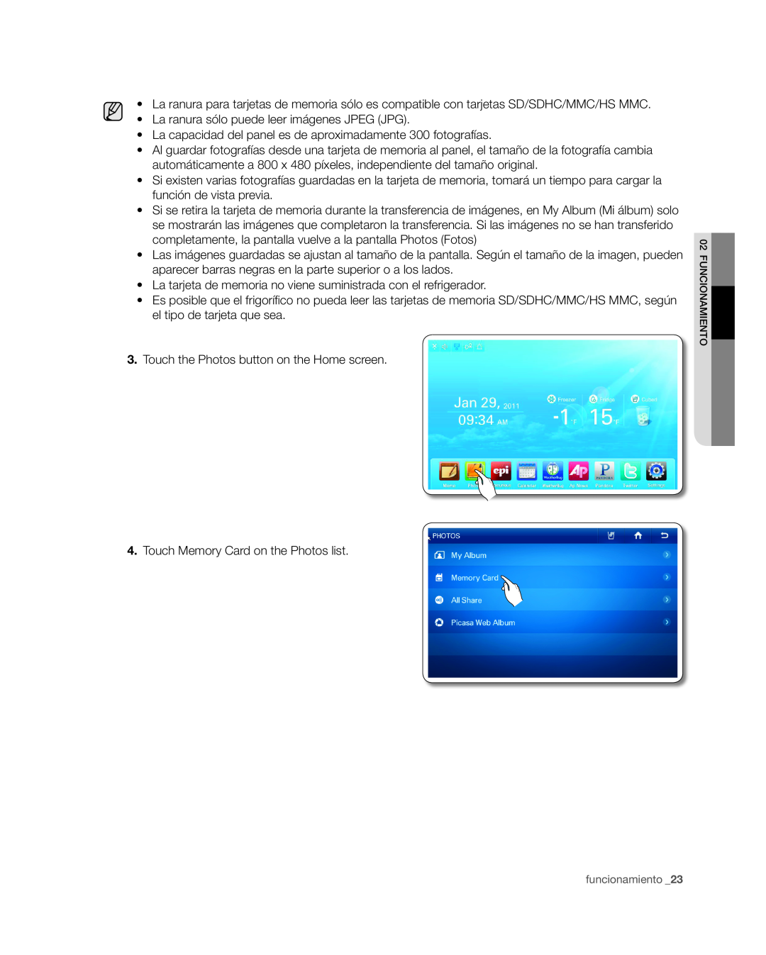 Samsung RSG309** user manual La ranura sólo puede leer imágenes JPEG JPG 
