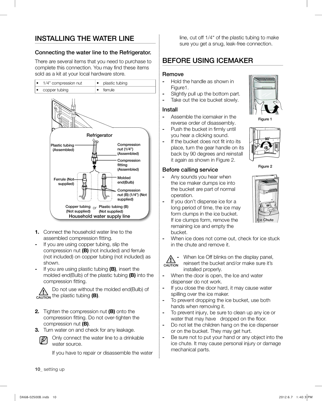 Samsung RSG309AARS user manual Installing the water line, Before using icemaker 