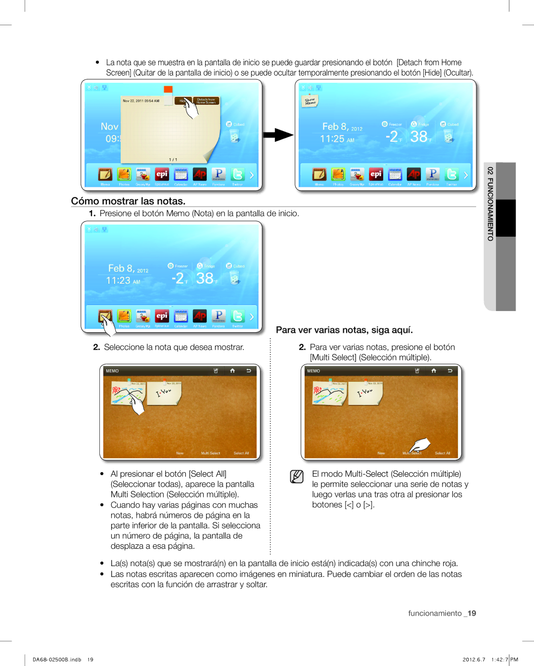 Samsung RSG309AARS user manual Cómo mostrar las notas, Para ver varias notas, siga aquí 