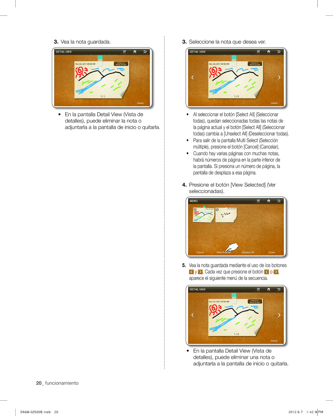 Samsung RSG309AARS user manual Vea la nota guardada, Seleccione la nota que desea ver 