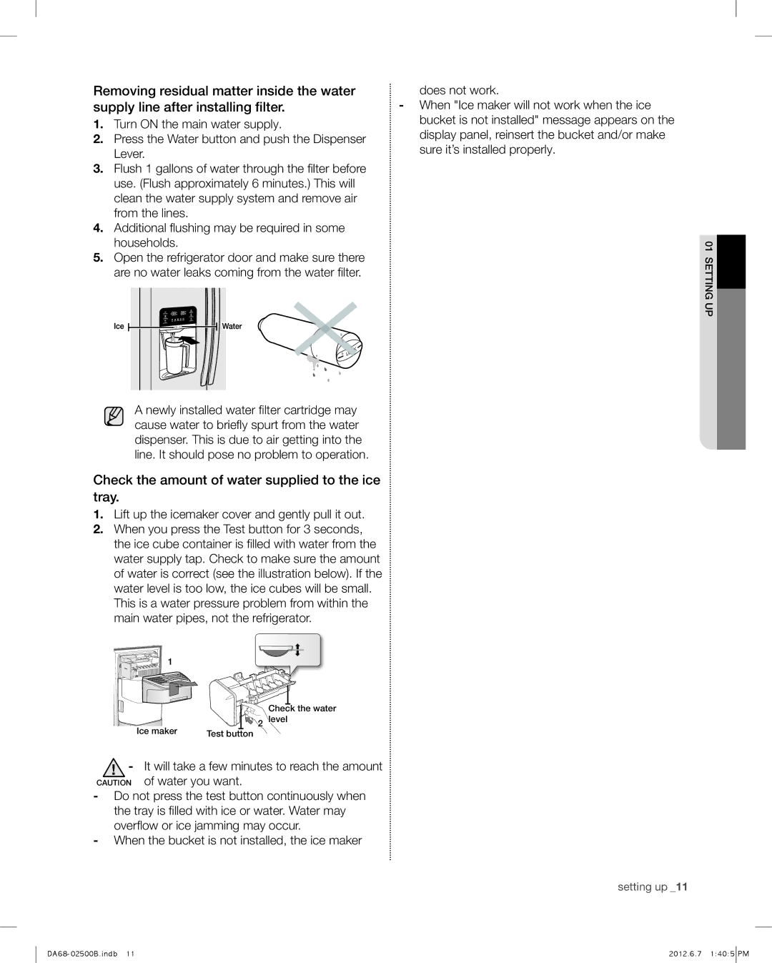 Samsung RSG309AARS user manual Removing residual matter inside the water, Supply line after installing filter 