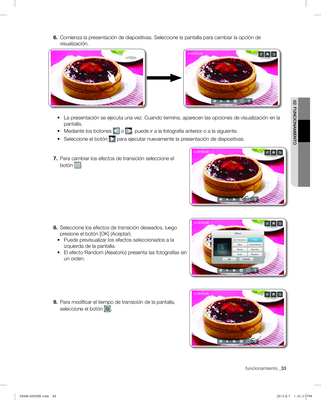 Samsung RSG309AARS user manual Para ejecutar nuevamente la presentación de diapositivas 