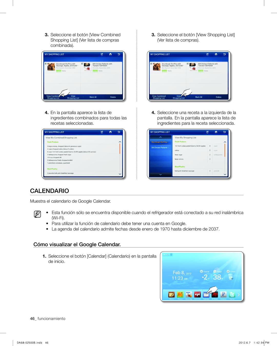 Samsung RSG309AARS user manual Calendario, Cómo visualizar el Google Calendar 